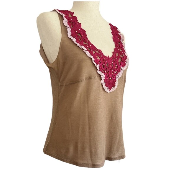 Free People Vintage Y2K Top Size M 90s Boho Crochet Ruffle Trim Cottagecore Tank - Picture 1 of 12